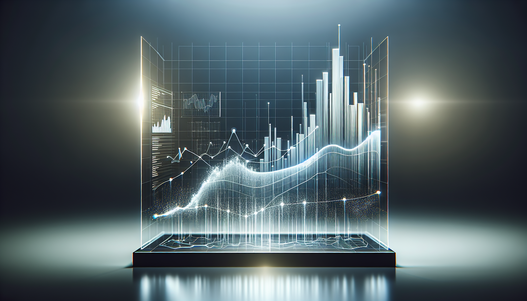 A futuristic graph showing predictive analytics growth over the years