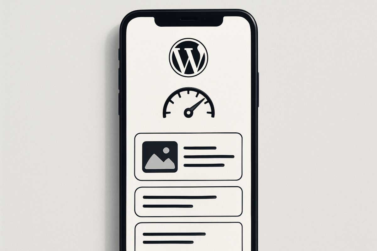A smartphone displaying a fast-loading WordPress site